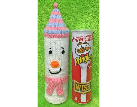 KNITTING PATTERN - Quick Knit Christmas Snowman Pringles Crisps Holder 26 cms