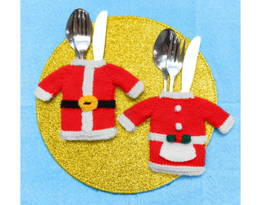 KNITTING PATTERN - Father and Mother Christmas Cutlery Holders - Santa