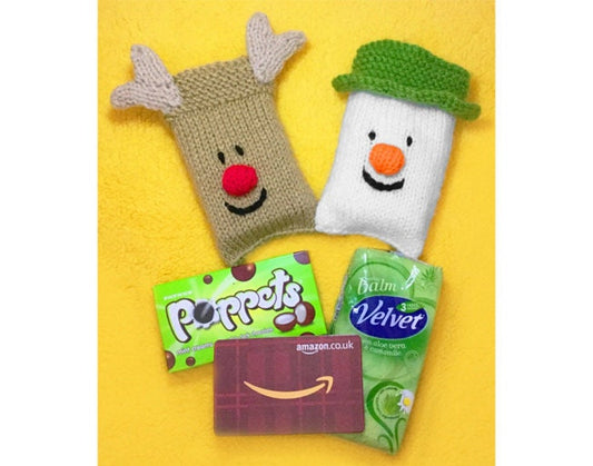 KNITTING PATTERN - Christmas Snowman & Reindeer Chocolate / Tissue / Card Cover