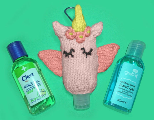 KNITTING PATTERN - Unicorn Sanitizer Bottle 50ml Pony Horse Princess Holder 9cms