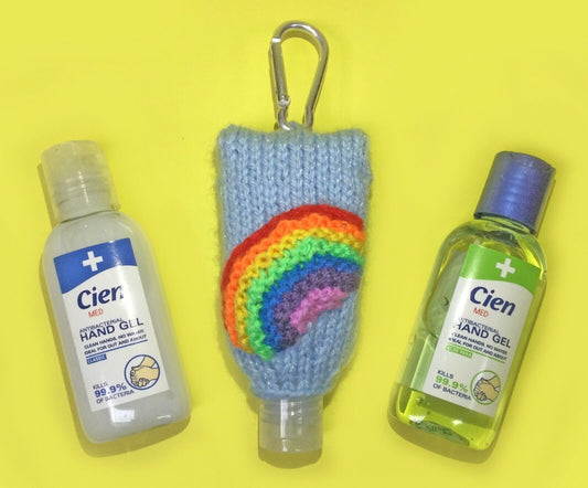 KNITTING PATTERN - Rainbow Sanitizer Bottle 50ml Flower Holder 9cms tall