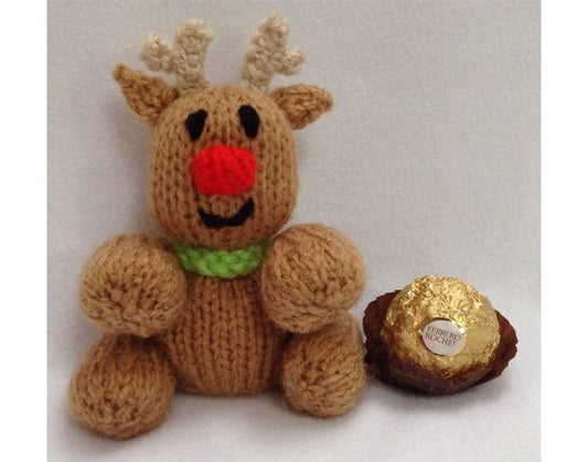 KNITTING PATTERN - Christmas Rudolph reindeer choc cover fits Ferrero Rocher