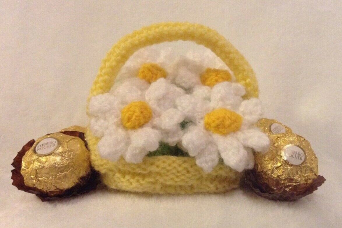 KNITTING PATTERN - Easter Daisy Basket chocolate cover fits Ferrero Rocher