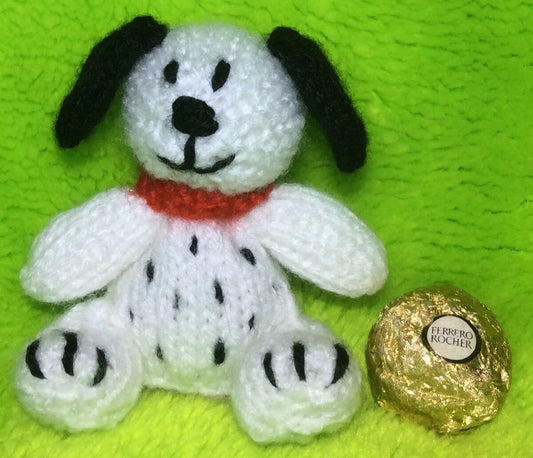 KNITTING PATTERN - Dalmatian Puppy Dog choc cover fits ferrero rocher / charity