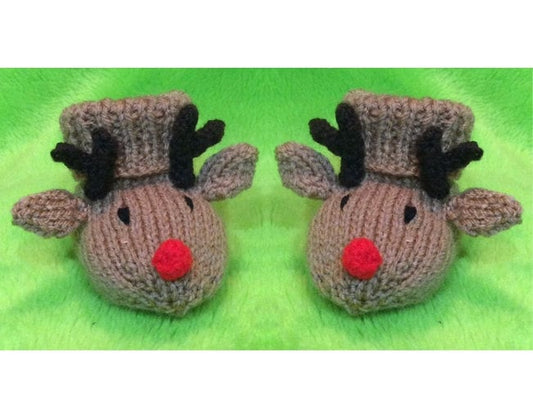 KNITTING PATTERN - Christmas Reindeer Booties / shoes fit 0 - 6 month old Baby