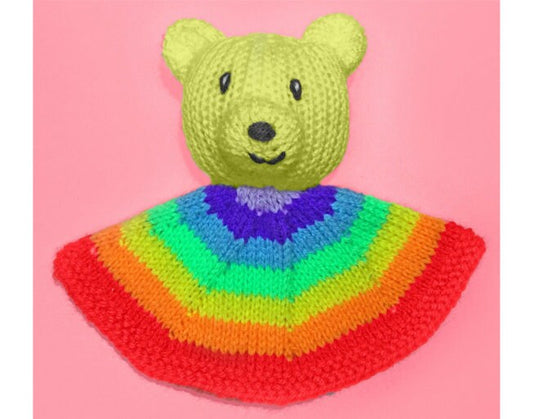 KNITTING PATTERN - Rainbow Teddy Bear Comforter 18cm Baby Toy -Great for charity