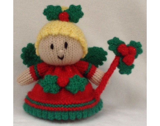 KNITTING PATTERN - Holly the Christmas fairy orange cover or 15 cms toy