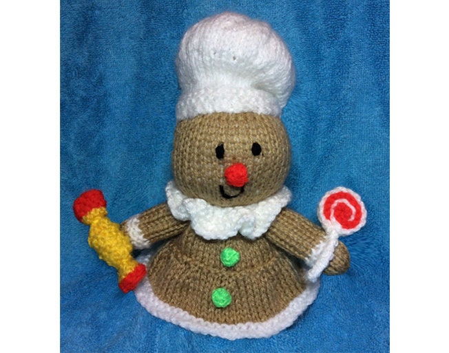 KNITTING PATTERN - Gingerbread Cook choc orange cover / 16cms Christmas Chef toy