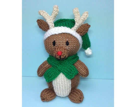 KNITTING PATTERN - Rudolph the Reindeer Choc orange cover / 18 cms Christmas toy