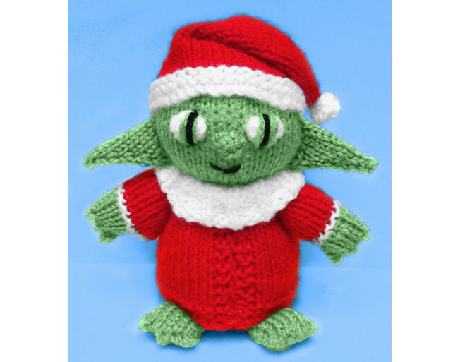 KNITTING PATTERN - Christmas Green Alien orange cover /toy