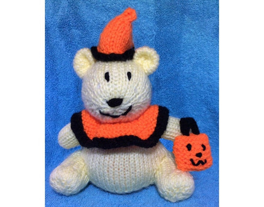 KNITTING PATTERN - Trick or Treat Halloween Bear choc orange cover / 17 cms toy