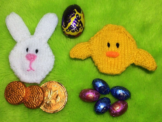 KNITTING PATTERN - Easter Bunny and Chick Coin /Choc Cream Egg gift bags 8x8cm