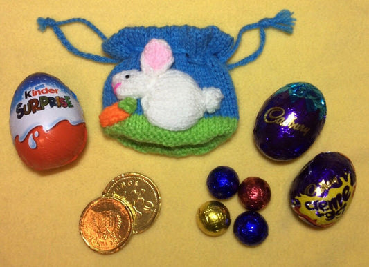 KNITTING PATTERN - Easter Bunny Drawstring Rabbit Bag 10cms - Fits a Choc orange