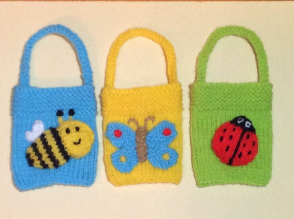 KNITTING PATTERN - Bee, Butterfly and ladybird gift bags - Great for Easter