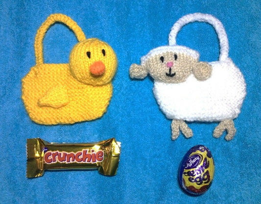 KNITTING PATTERN - Sheep Lamb and Duck Chick gift bags Easter tree decoration