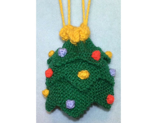 KNITTING PATTERN - Christmas Tree Drawstring Gift Bag 10cms fits Choc orange