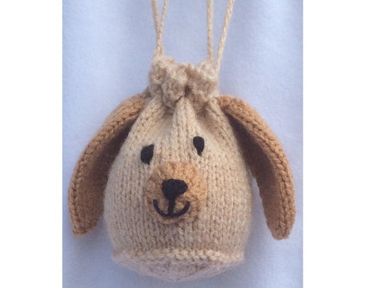 KNITTING PATTERN - Puppy Dog Drawstring Charity Gift Bag 10cms fits Choc orange