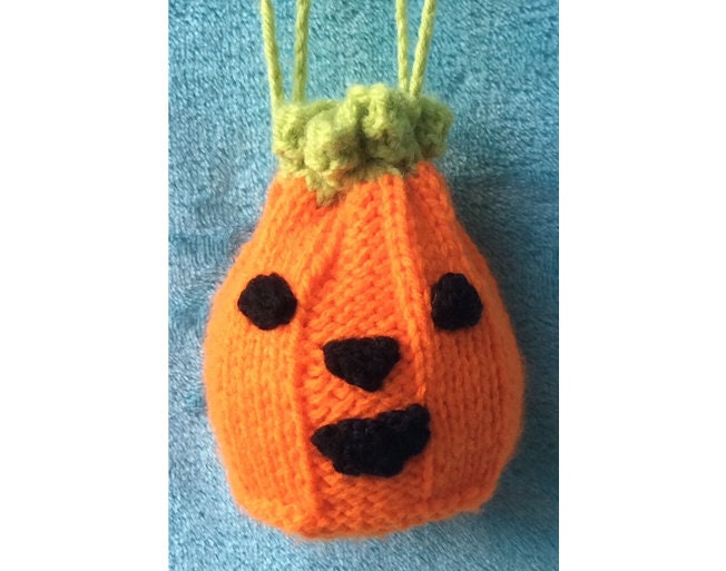 KNITTING PATTERN - Halloween Pumpkin Drawstring Gift Bag 10cms fits Choc orange