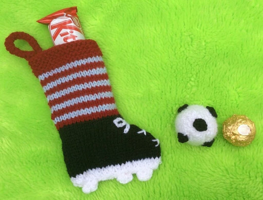 KNITTING PATTERN - Football chocolate cover and boot stocking / charity gift bag