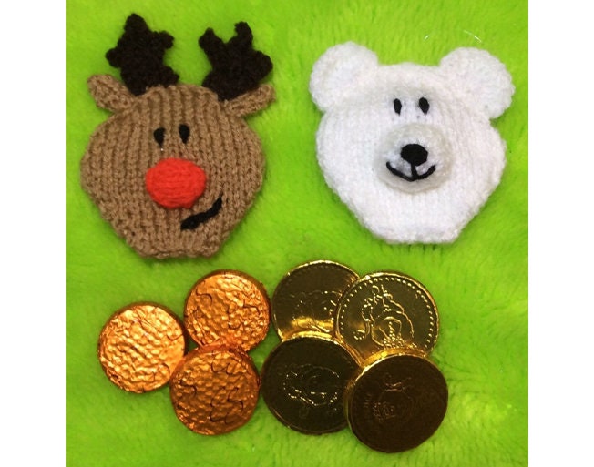 KNITTING PATTERN - Christmas Reindeer and Polar Bear Coin / Chocolate gift bags