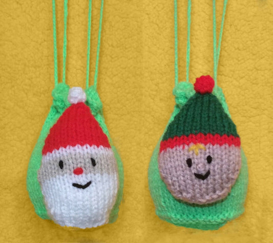 KNITTING PATTERN - Santa and Elf Drawstring Christmas Bag 10cms fits Choc orange