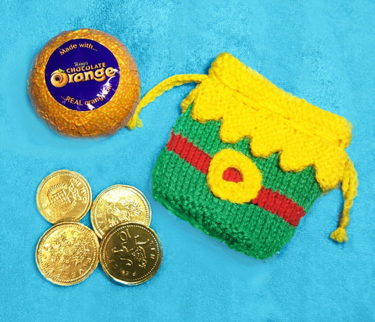 KNITTING PATTERN - Elf Sack Drawstring Christmas Gift Bag 10cms fits Choc orange