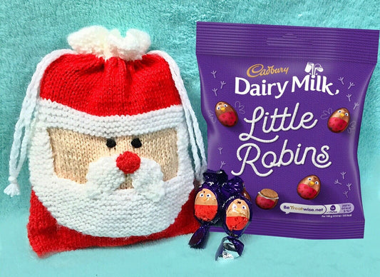 KNITTING PATTERN - Father Christmas Drawstring Gift Bag 15cms x 20 cms chocolate