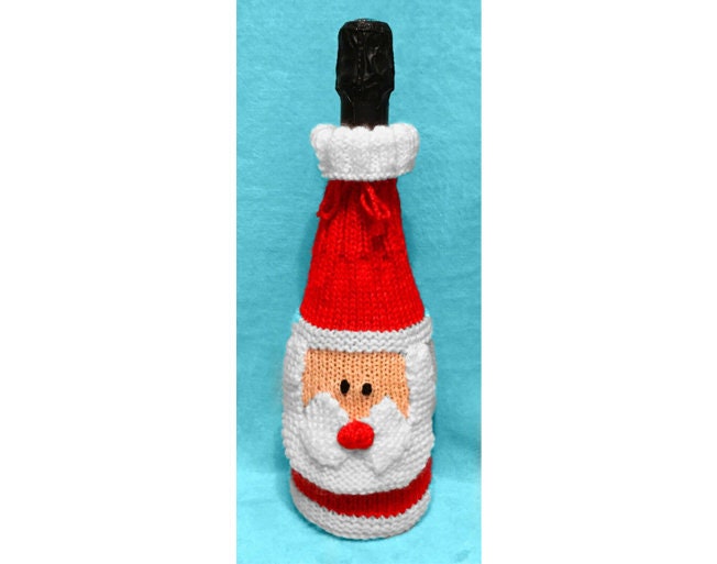 KNITTING PATTERN - Father Christmas / Santa Wine Bottle Drawstring Cover