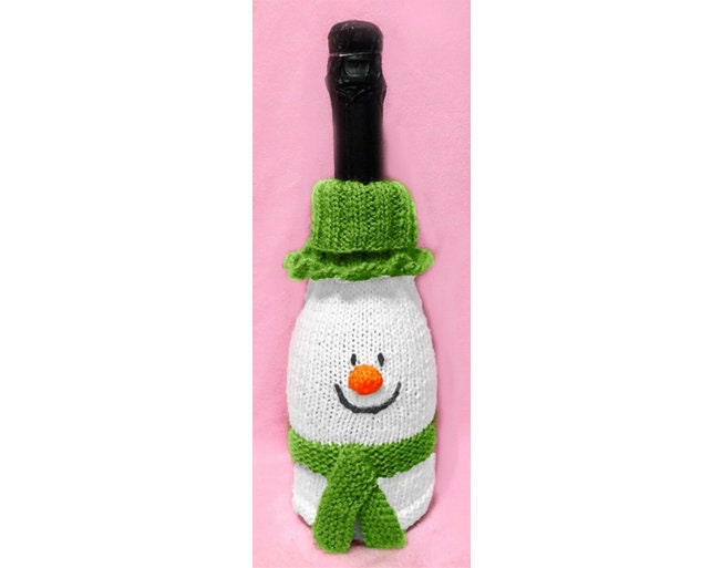 KNITTING PATTERN - Christmas Snowman Wine Bottle Drawstring Cover