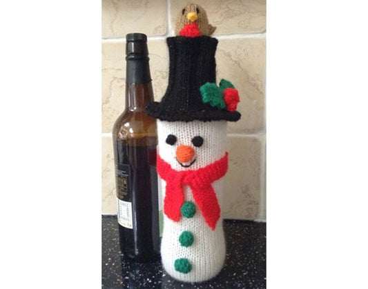 KNITTING PATTERN - Christmas Snowman Wine Bottle Cover