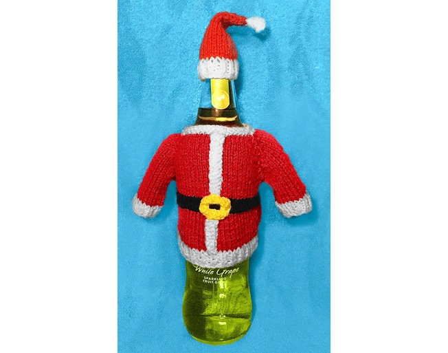 KNITTING PATTERN - Father Christmas / Santa Wine Bottle Jacket and Hat Cover