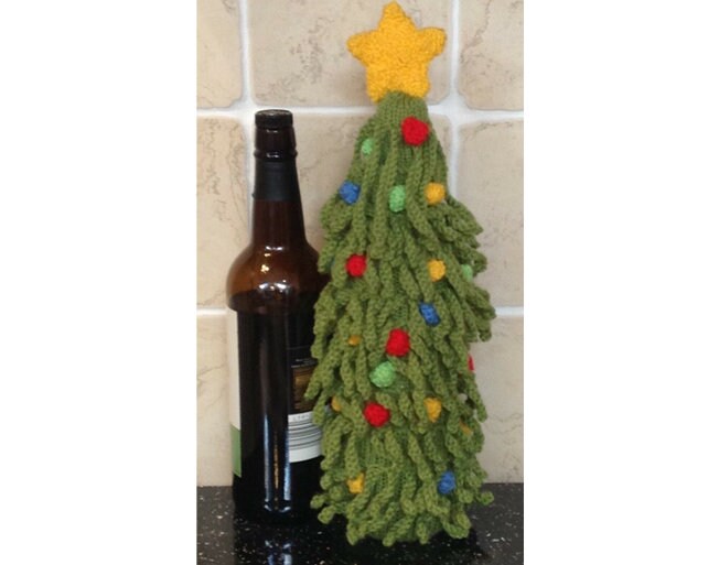 KNITTING PATTERN - Christmas Tree Wine Bottle Cover