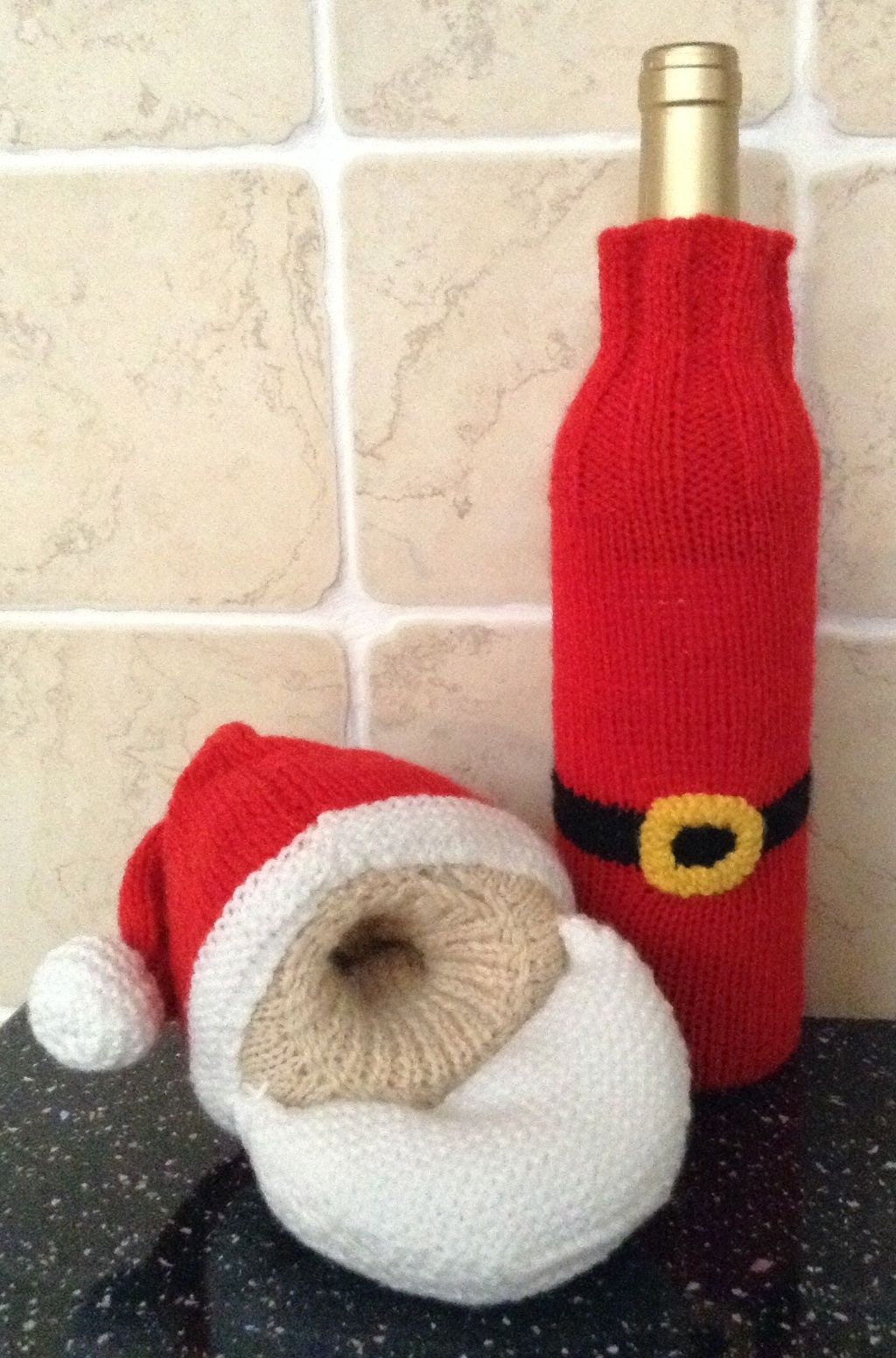 KNITTING PATTERN - Father Christmas Santa Wine Bottle Cover