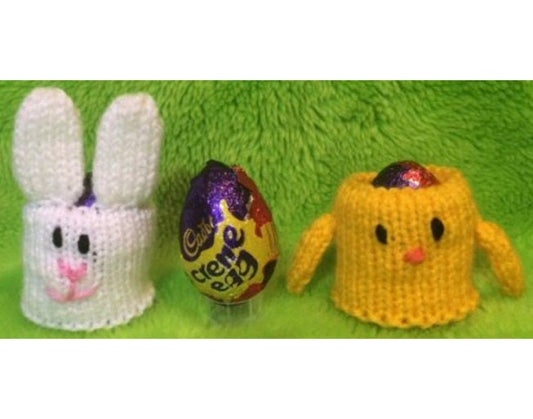 KNITTING PATTERN - Easter Bunny and Chick Holder chocolate cover fits Creme Egg