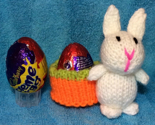 KNITTING PATTERN - Easter Bunny and Carrot Basket chocolate cover fits Creme Egg