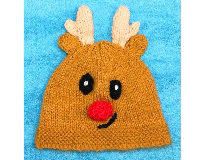 KNITTING PATTERN - Christmas Reindeer Baby Hat - Newborn to 2 years