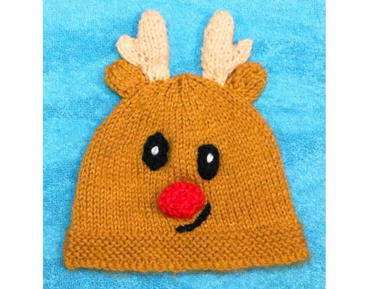 KNITTING PATTERN - Christmas Reindeer Baby Hat - Newborn to 2 years
