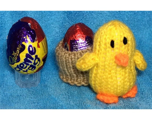 KNITTING PATTERN - Easter Chick and Nest chocolate cover fits Creme Egg