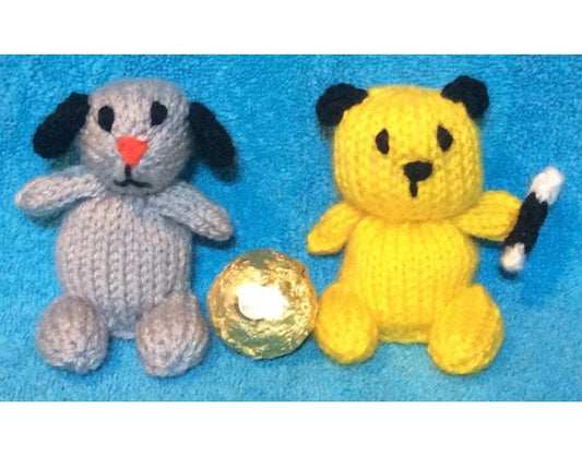 KNITTING PATTERN - Sooty the Bear and Sweep the Dog choc cover favour fits ferrero