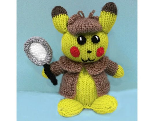 KNITTING PATTERN - Detective Pikachu choc orange cover or 17cms toy