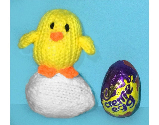 KNITTING PATTERN - Easter Chick on Egg chocolate cover fits Creme Egg