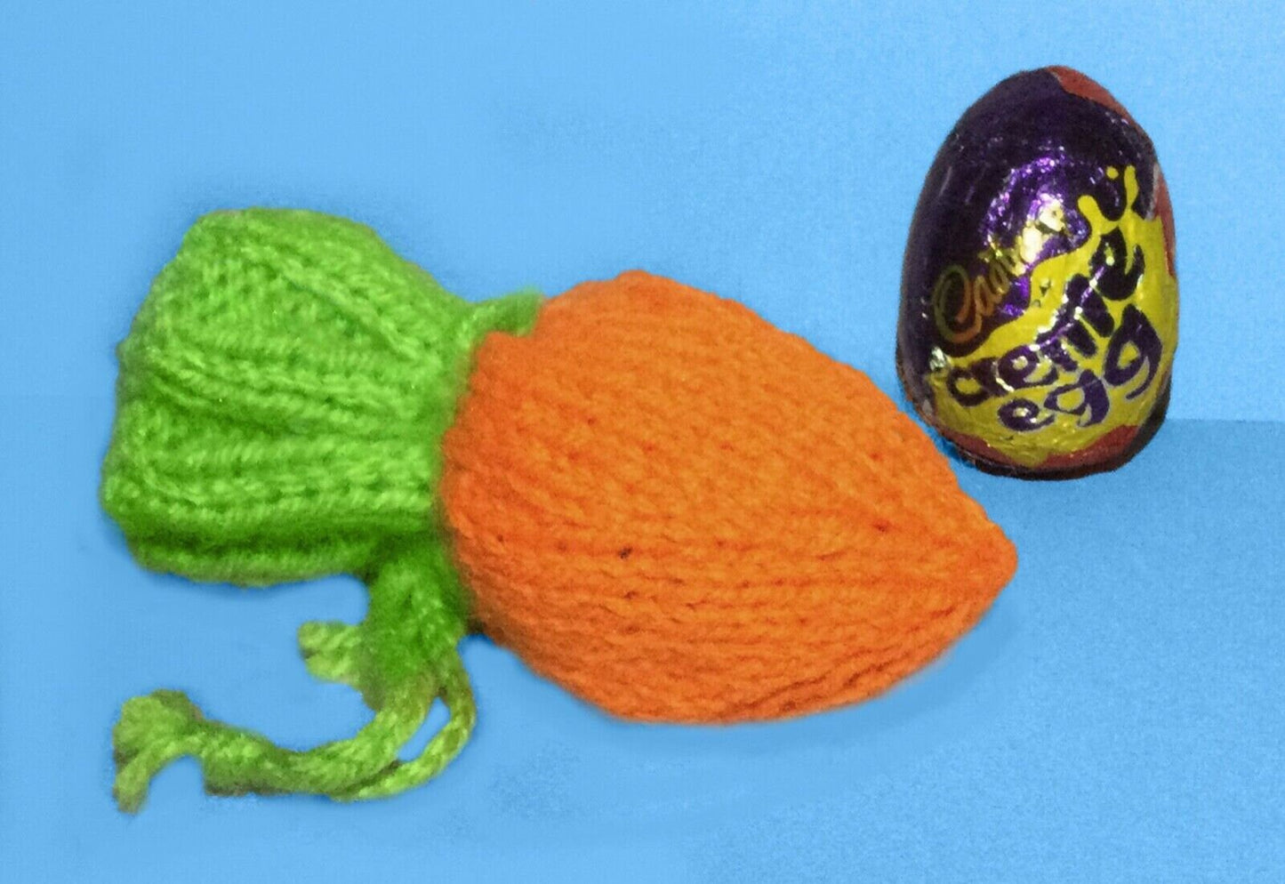 KNITTING PATTERN - Easter Carrot Drawstring chocolate cover fits Creme Egg