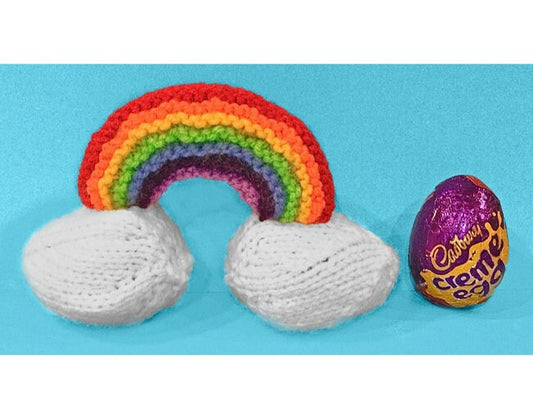 KNITTING PATTERN - Rainbow with Clouds chocolate cover fits two Creme Egg