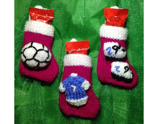 KNITTING PATTERN - Football 8cms Christmas stocking decoration - Shirt and Boot