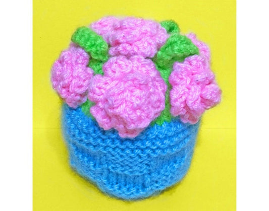 KNITTING PATTERN - Rose Flower Pot chocolate orange cover / 9 cms Easter toy
