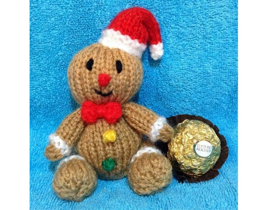 KNITTING PATTERN - Christmas Gingerbread Man chocolate cover fits Ferrero Rocher