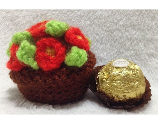 KNITTING PATTERN - Flower Pot chocolate cover / ornament fits Ferrero Rocher
