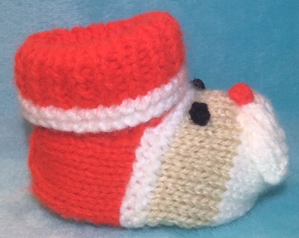 KNITTING PATTERN - Father Christmas / Santa Booties to fit 3 - 6 month old Baby