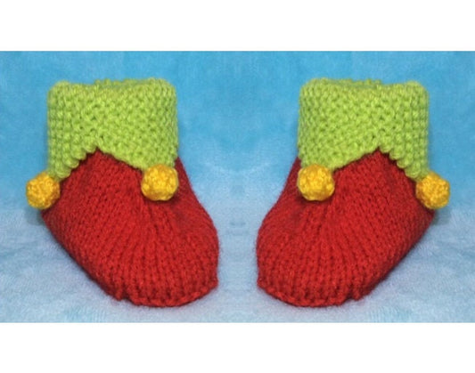 KNITTING PATTERN - Christmas Elf Booties / shoes fit 0 - 6 month old Baby