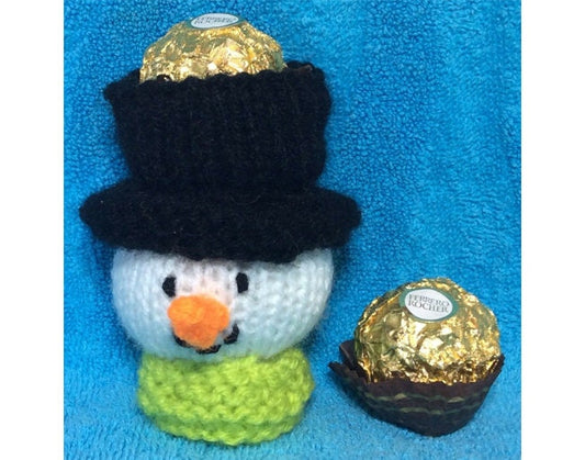 KNITTING PATTERN - Christmas Snowman Head chocolate cover fits Ferrero Rocher